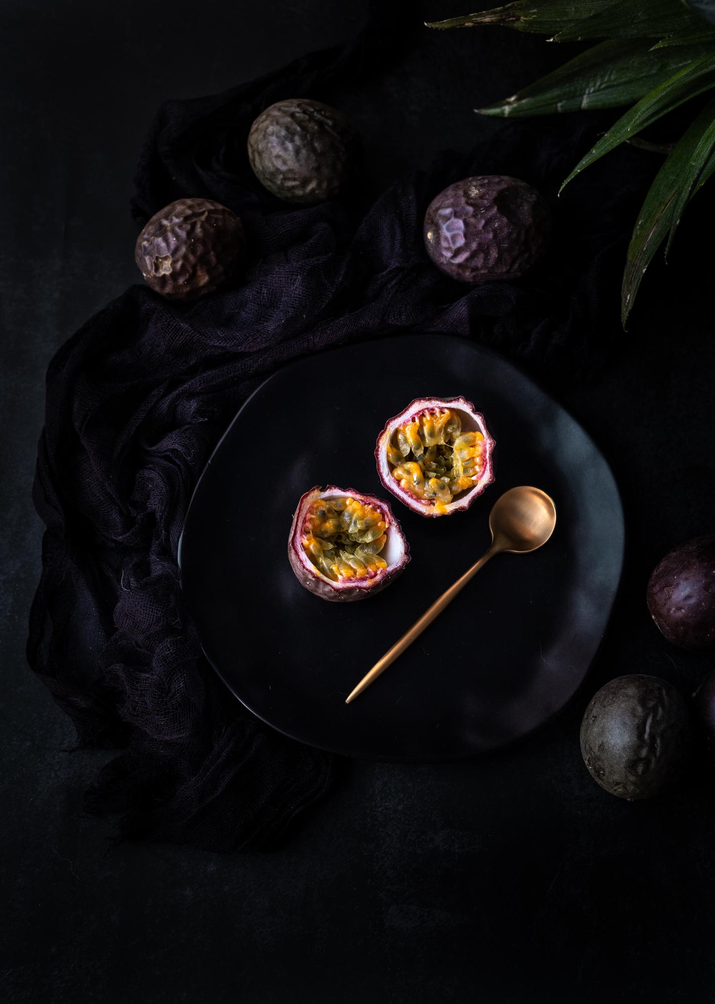 Elegant plated starter on dark table